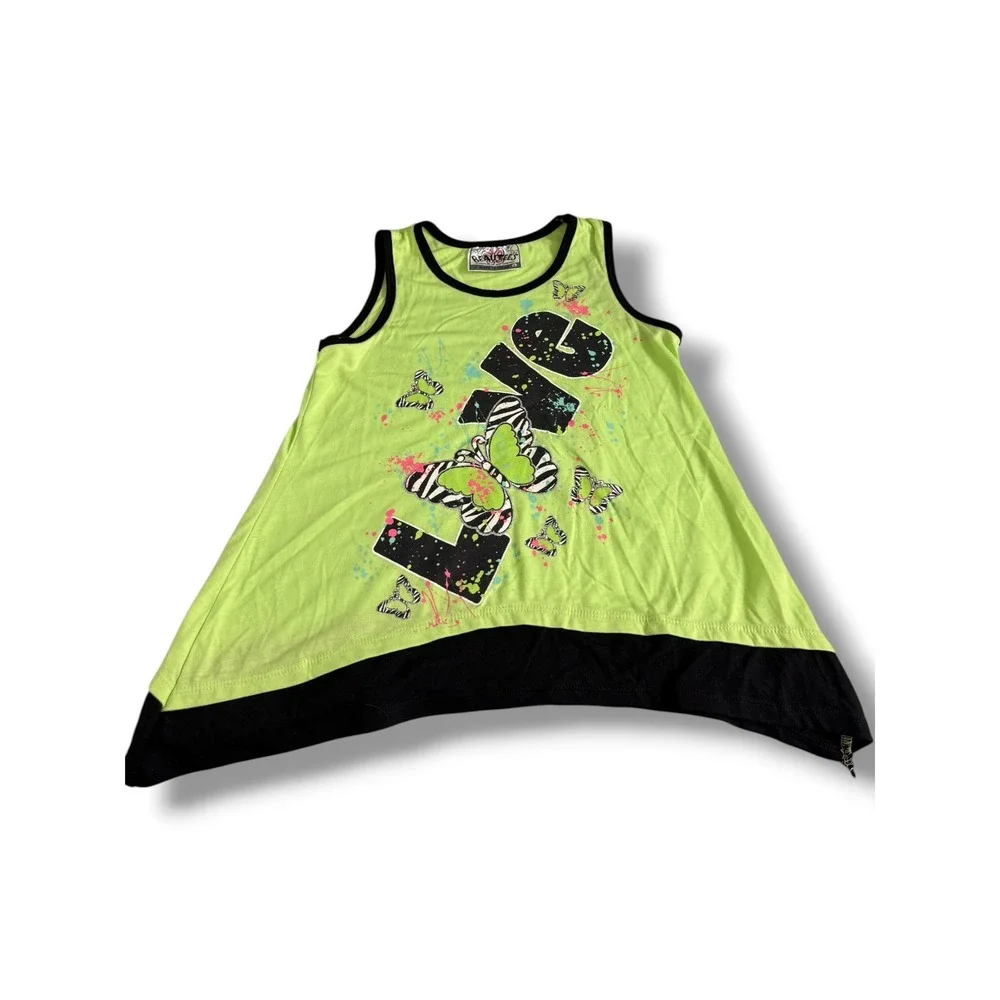 Beautees Girls 2 Piece Love Butterfly Neon Tank Bike Shorts Set Size 6 NWT